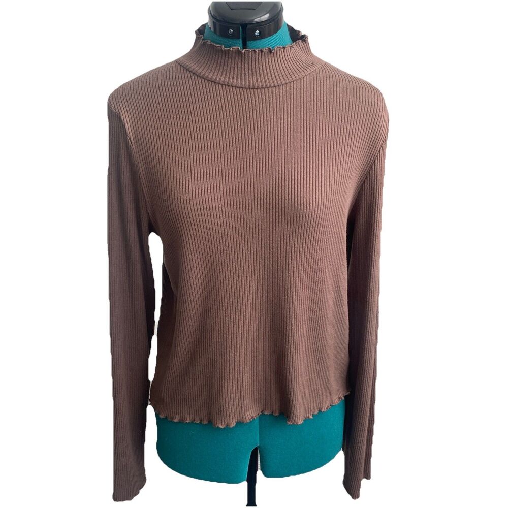 American Eagle Women's  XL Chocolate Brown Ribbed Mock Turtleneck Top